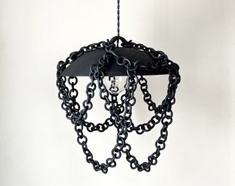 Black ceramic chain pendant light, eclectic Ceramic chain chandelier, ceramic pendant light, Rustic pendant light, unique pendant light