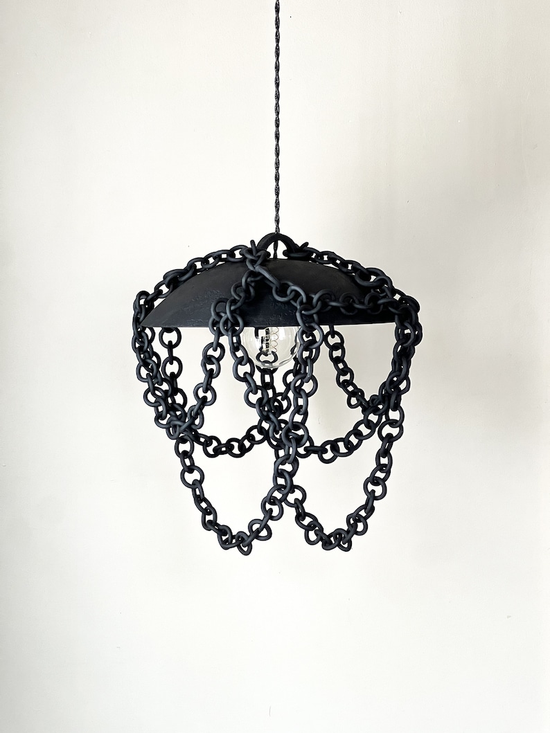 Black ceramic chain pendant light, eclectic Ceramic chain chandelier, ceramic pendant light, Rustic pendant light, unique pendant light image 1