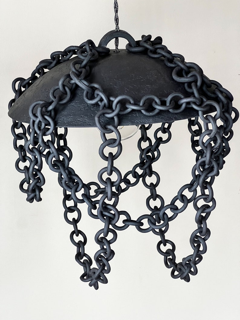 Black ceramic chain pendant light, eclectic Ceramic chain chandelier, ceramic pendant light, Rustic pendant light, unique pendant light image 10