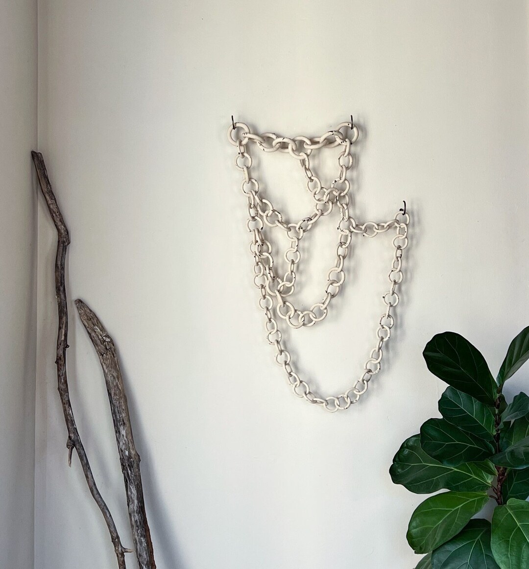 White Ceramic Link Chain Wall Hanging, Boho Ceramic Wall Sculpture