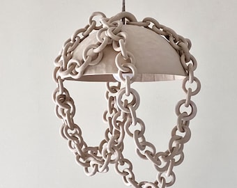Handmade Ceramic Chain Pendant Light: Rustic Stoneware Chandelier