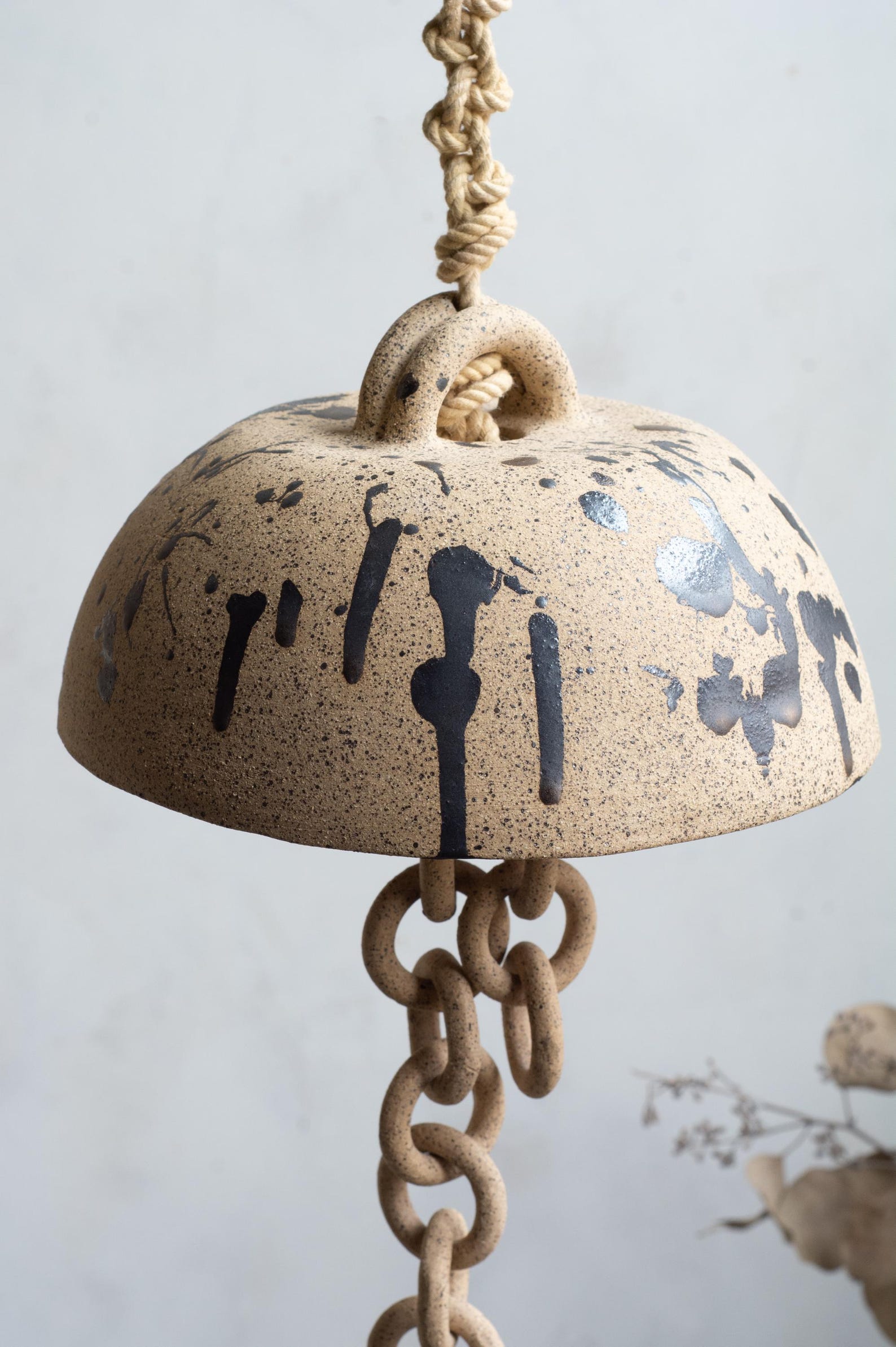 Large Stoneware Chain Bell: Metallic Glaze Ceramic Wall Hanging - Etsy