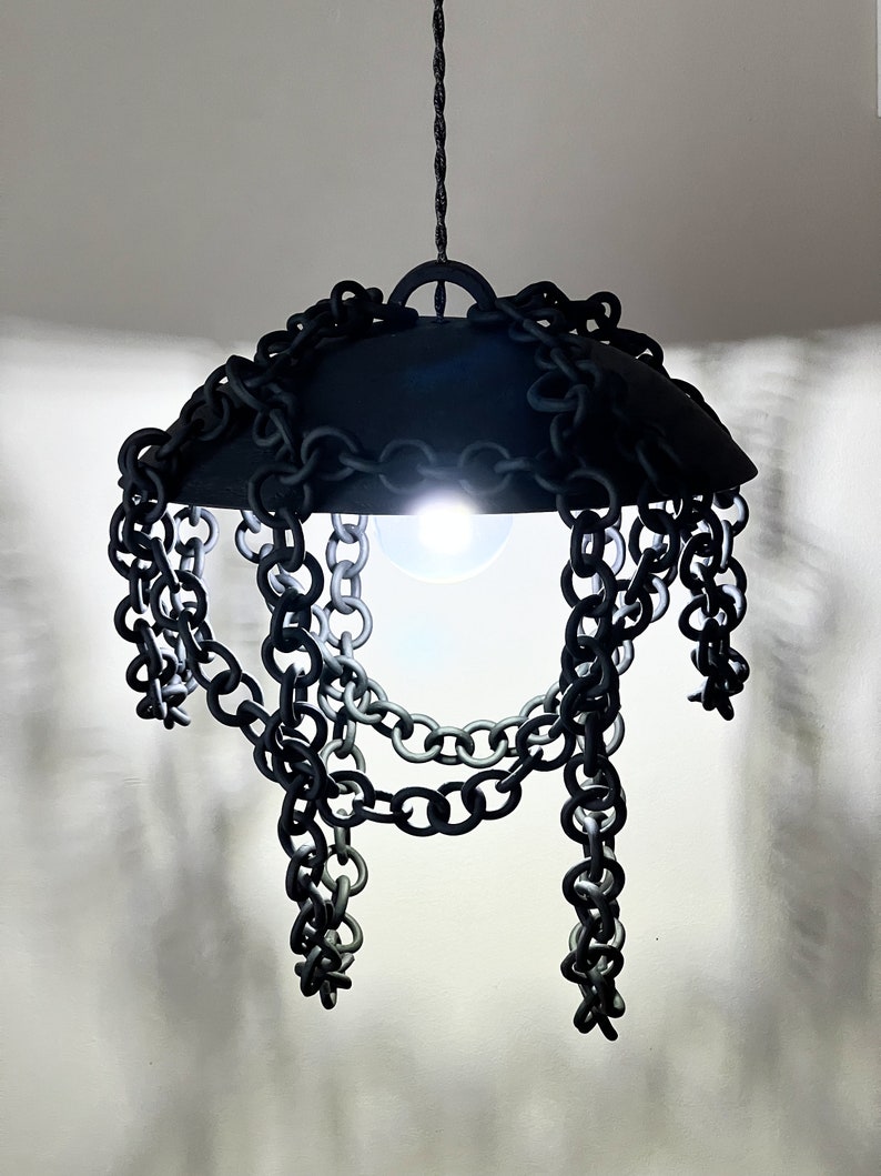 Black ceramic chain pendant light, eclectic Ceramic chain chandelier, ceramic pendant light, Rustic pendant light, unique pendant light image 9