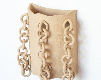 Aplique de parede de cerâmica com corrente, aplique de cerâmica moderno e orgânico, aplique de destaque