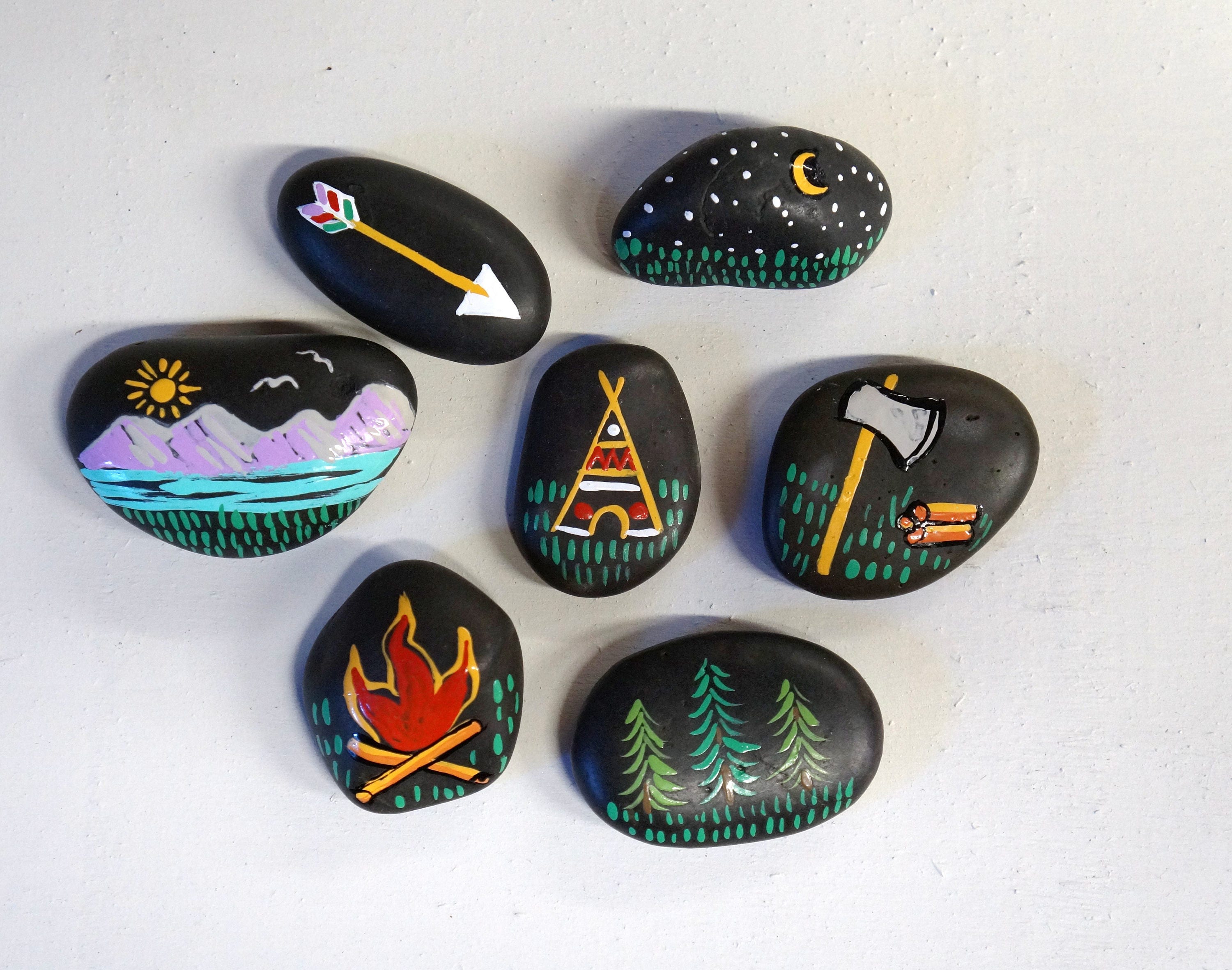 Set of 7 Outdoor Camping Painted Rocks Wildlife Party Etsy