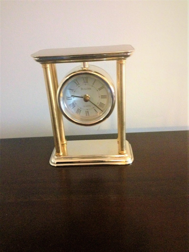 Bulova Brass Clock Vintage Desk Quartz Image 0