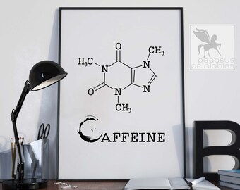 Caffeine Molecule Print, Kitchen Decor, Coffee Print, Coffee Decor, Kitchen Art, Printable Art, Coffee Lover Gift, Coffee Typography Poster