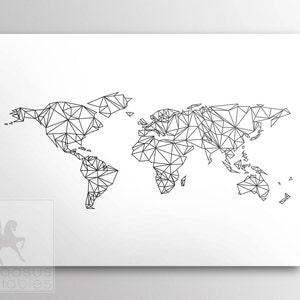 Geometrische Karte skandinavische Weltkarte moderne Karte Kunst Druck schwarz moderne geometrische Karte Pegasus Printables