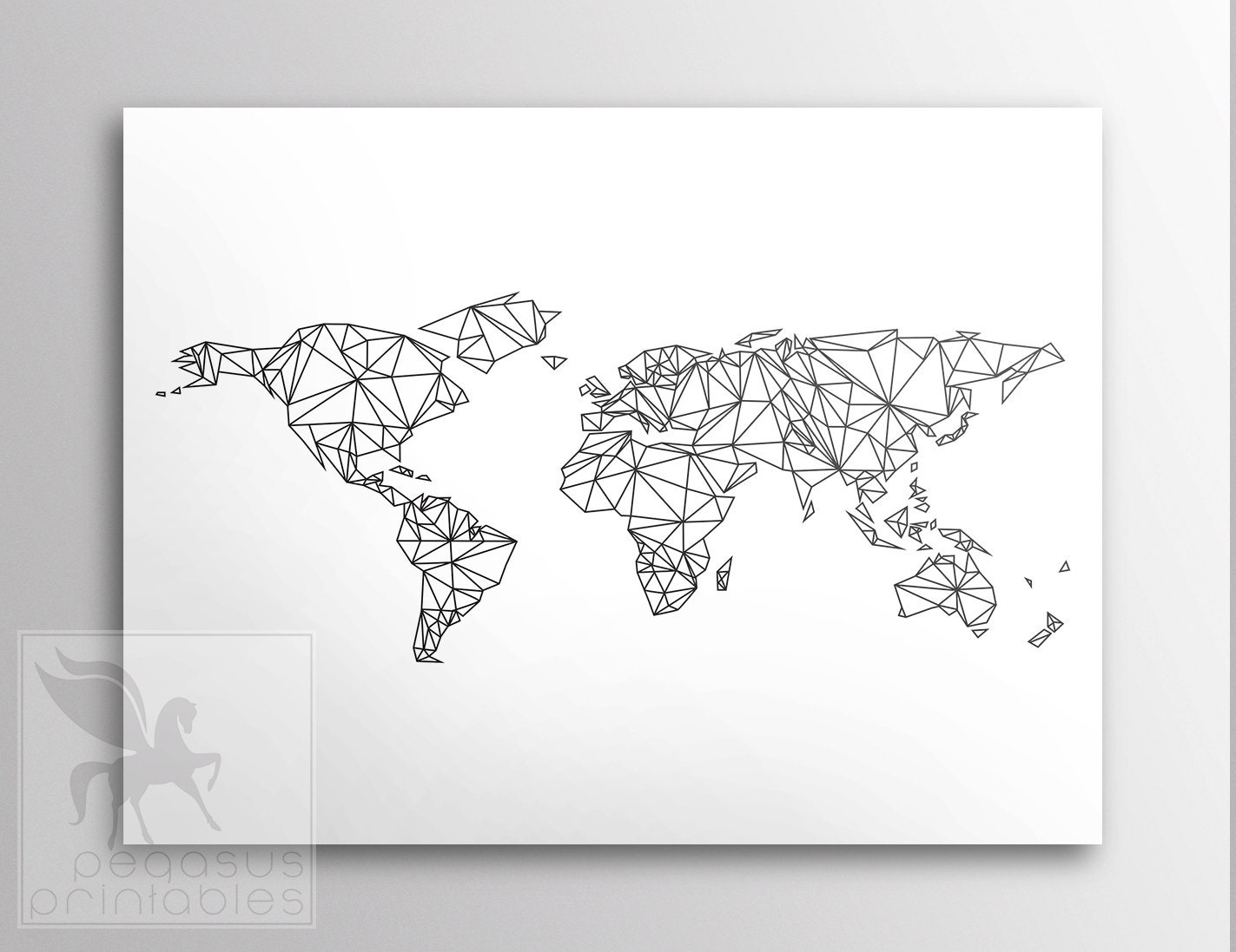 Geometric World Map Printable Geometric Map Scandinavian Art Print ...