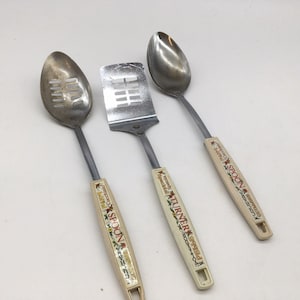 Vtg Ekco Utensil Set of 3 Turner Spoon Slotted Spoon Pelle Spatula Guillere