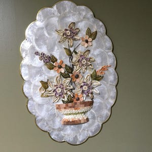 MCM Capiz Snäckskal Väggplakett Snäckskal Blomkorg Konst Filippinerna 18x12 Vintage