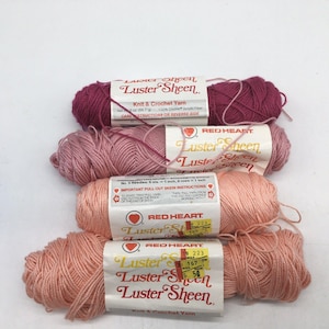 4 Red Heart Luster Sheen Yarn 246 Peach 206 Crystal Pink 282 Ruby Vintage READ