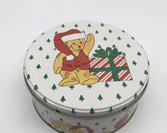 Vtg 1970er 80er Jahre Weihnachtsferien Teddybären Cookie Tin Hong Kong 7 "Jebba