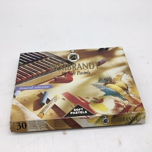 May include: A rectangular box of Rembrandt 30 Soft Pastels, General Selection. The packaging features an illustration of pastel sticks and artistic strokes. The brand name Rembrandt and the text 30 Soft Pastels are printed on the front cover.