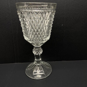 Large 11 Indiana Glass Clear Diamond Point Chalice Goblet Compote  Candy Dish