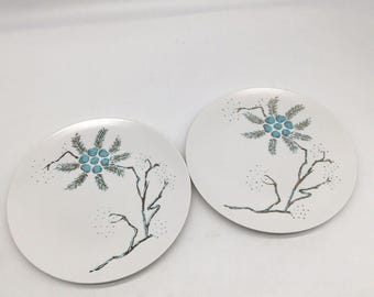 2 MCM Apollo Ware Melmac Alexander Barna Melamine Dinner Plates 10" Blue White