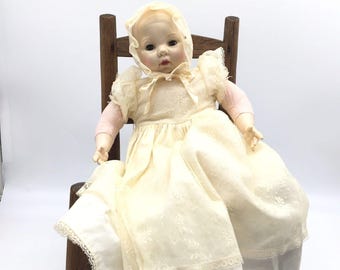 Vintage 1968 Madame Alexander Baby Victoria Doll  18 Inch With Dress And Bonnet