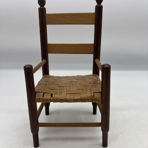 Holzpuppe Bär Stuhl Gewebte Sitzleiter Rücken Vintage 12 Groß Shaker-Stil
