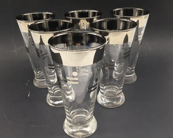 MCM 1950s Glasses Dorothy Thorpe Dot & Dash Pilsner Cocktail Glasses Barware Set
