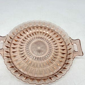 Jeannette Plate Windsor Pink Cake Sandwich Depression Glass 10&quot; Round w/ Handles