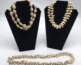 Vintage Cowrie Shell Necklace Lot 0f 3 Cream Tan Beach Boho Statement Jewelry