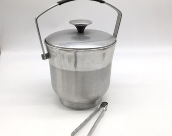 Mid Century Aluminium Eiskübel + Zange Barware Retro Made Italy Heller Hostess