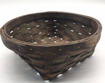 Excellent Vintage Split Wood Slat Gathering  Country Farmhouse Splint Basket