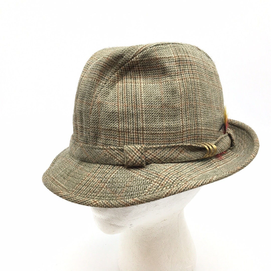 Vintage Andhurst Mens Wool Tweed Fedora Hat Tan Mens Size