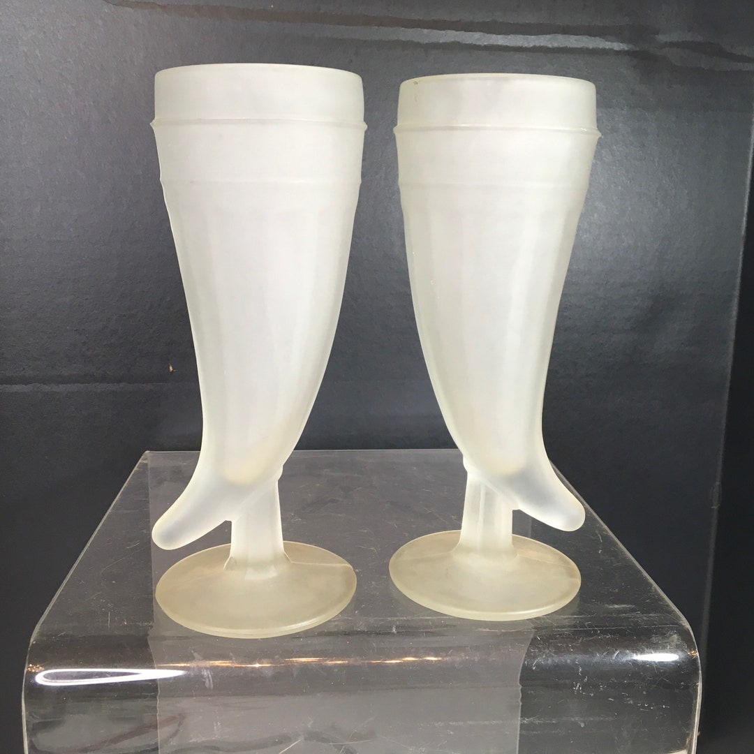Libbey Powder Horn Viking Beer Glasses Set of 2 Tiara Frosted Man Cave