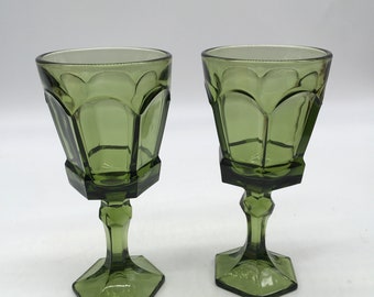 2 Vintage Fostoria Virginia Green Water Goblets Glasses Footed 7 1/4”
