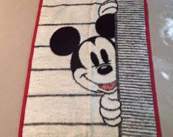Vtg 1984 Biederlack Disney Mickey Mouse Crib Lap Blanket Reversible 37.5x 29.5