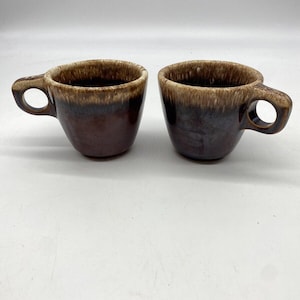 Set Of 2 Vintage Hull Pottery Brown Drip Glaze USA Coffee Cups Mugs