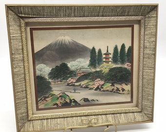 Litografia japonesa de 1956 da Donald Art Company DAC NY, representando o Pagode do Monte Fuji.