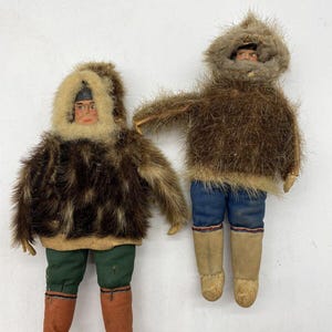 Vtg Alaskan Eskimo Doll Native  Handmade Leather Mukluk Suede Folk Art
