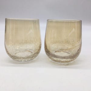 Pier 1 Amber Crackle Luster Stemless Tumbler Wine Glass16 oz 4.5 Tall Set of 2
