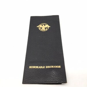 Vintage Black Leather Military Honorable Discharge Folio Folder Case 9x4 Folded