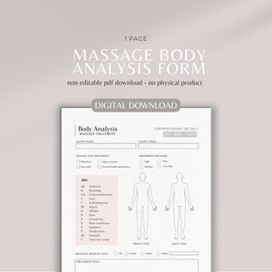 Massage body analysis printable form | digital form | massage therapy | massage form | salon beauty form | spa form | instant download