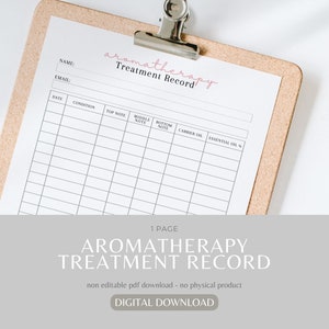 Aromatherapy treatment record digital form | aromatherapist form | printable treatment record | salon forms | spa forms | instant download