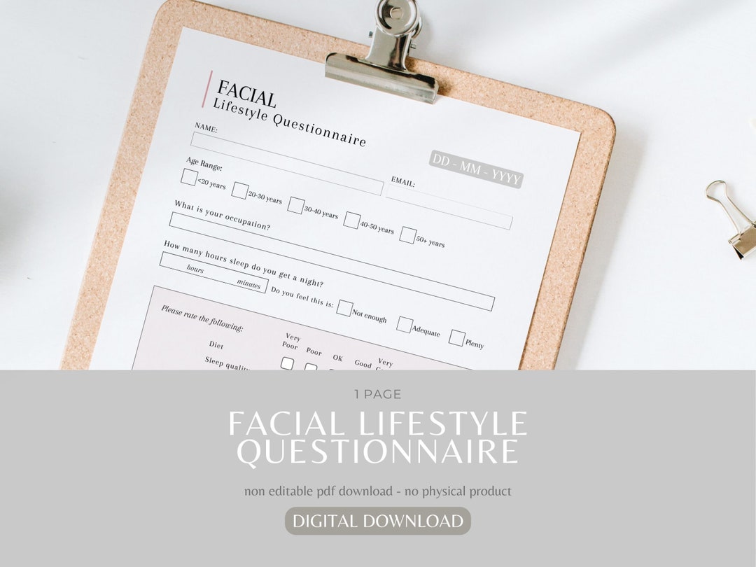 Facial Lifestyle Questionnaire Facial Digital Client Intake Form
