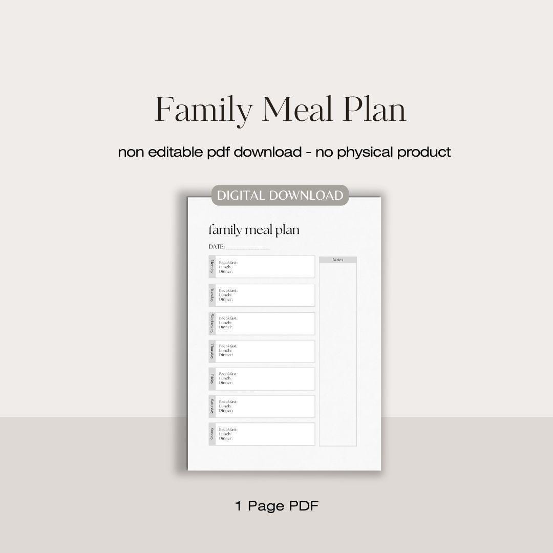 Family Meal Planner | Printable Weekly Family Meal Planner | Family ...
