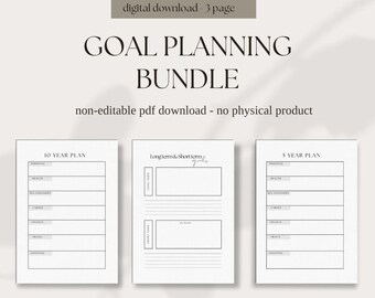Planner stampabili per la definizione degli obiettivi / pianificazione degli obiettivi a lungo e breve termine / definizione degli obiettivi a lungo termine / piano decennale / piano quinquennale