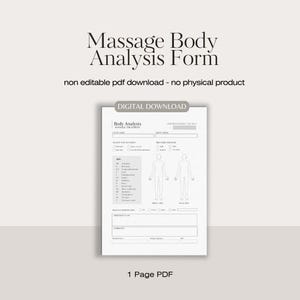 Massage body analysis printable form | digital form | massage therapy | massage form | salon beauty form | spa form | instant download