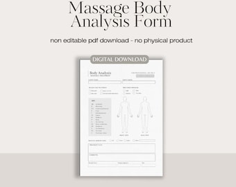 Massage body analysis printable form | digital form | massage therapy | massage form | salon beauty form | spa form | instant download