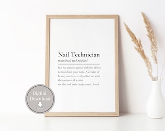 Nail technician definition wall art | gift for nail technician |  gift for nail artist |  nail artist definition wall art poster print