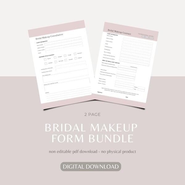 Bridal makeup artist bundle | makeup artist printable forms | bridal forms | makeup artist bundle | beauty forms | instant download