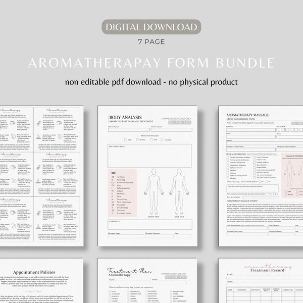 Aromatherapy massage form bundle digital | aromatherapist forms printable | salon forms | beauty business forms | instant download