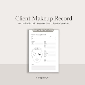 Gráfico facial de registro de cliente de maquillaje / gráfico facial imprimible digital / formularios de maquillaje / formularios de salón / formulario de maquillador / descarga instantánea