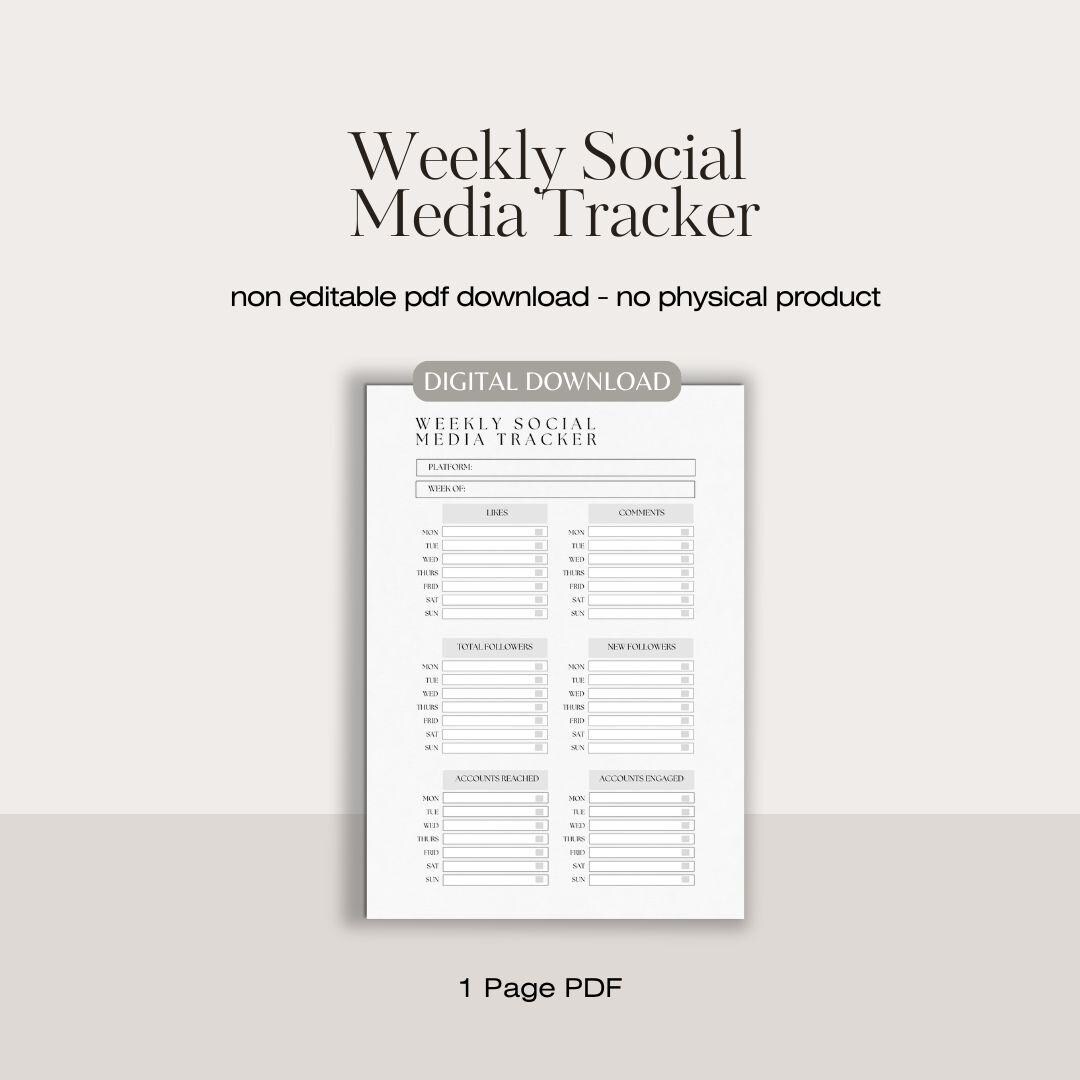 Weekly Social Media Tracker | Social Media | Content Tracker | Social Media Plan | Social Media ...