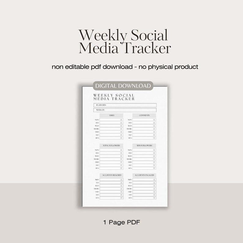 Weekly social media tracker | social media | content tracker | social media plan | social media planning | social media tracker image 1