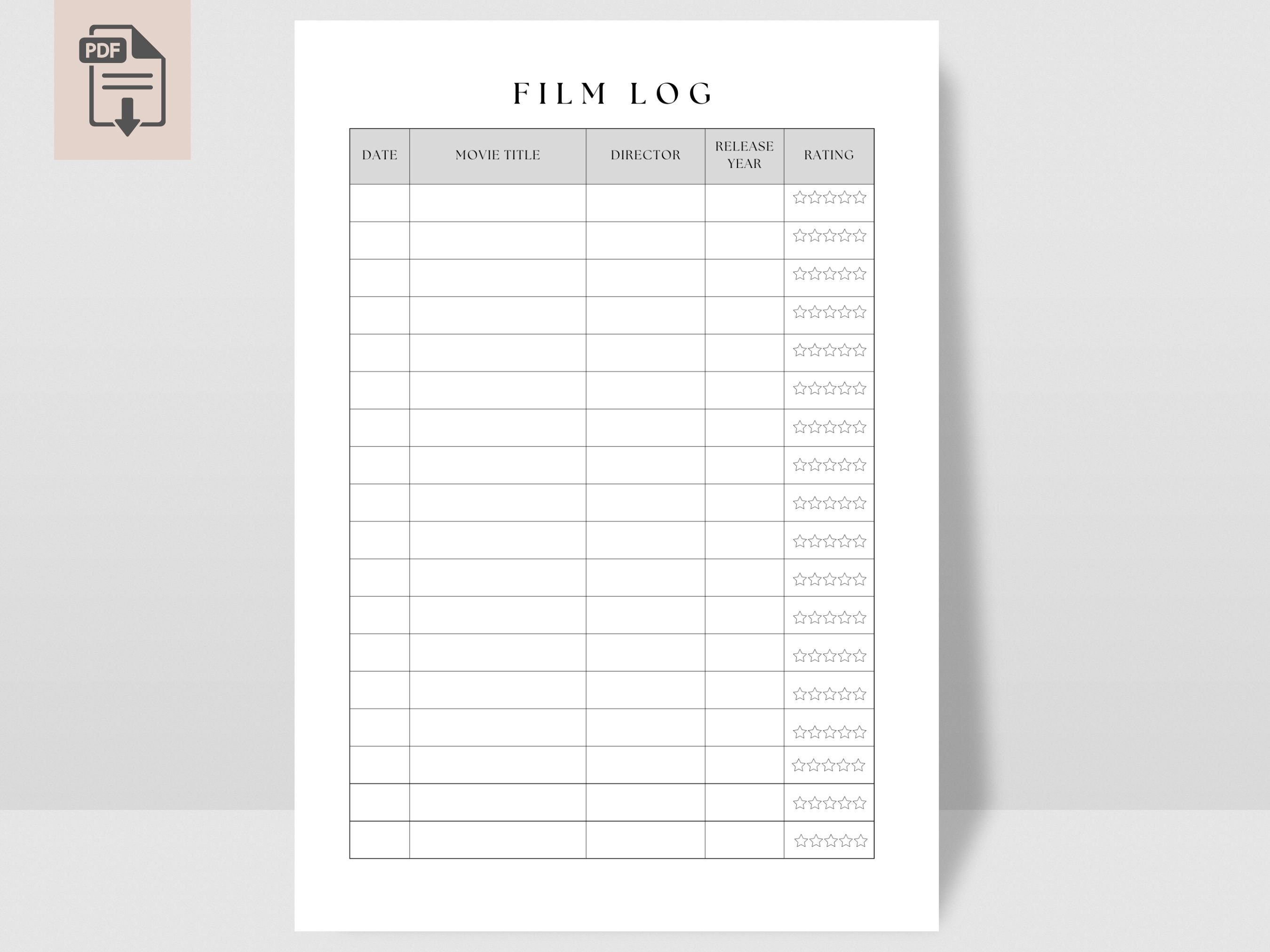 Film Log | Film Record | Movie Log | Movie Record | Movie Tracker ...